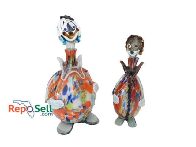 Lot 31-1131 - (2) Hand Blown Glass Clown Decanters - Tallest Is 19"
