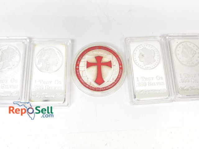 Lot 31-4018 - (4) 2012 1 oz. Silver Bars and Knights Templar Crusader Commemorative Coin - All in Cases