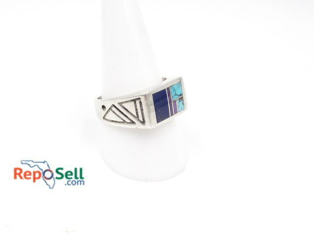 Lot 31-7026 - .925 Silver Turquoise, Lapis, Sugilite Inlaid Ring Signed TZ - Size 9.5 - 9.2g total