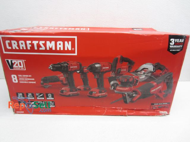 Lot 31-2198 - New Craftsman 20V 8-Tool Combo Kit #CMCK800D2 With (2) Batteries, Charger And Tool Bag