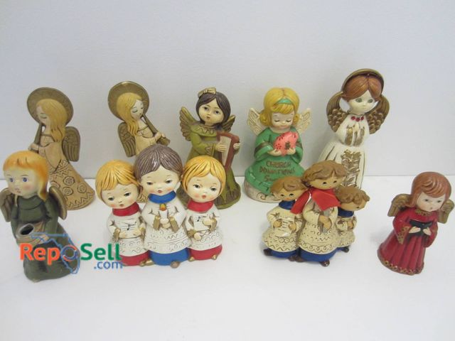 Lot 31-9052 - Hand-Painted Angel Figurines Including Choir And Harp Players.