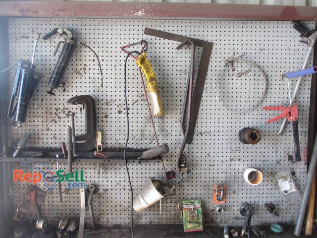 Lot 31-1313 - Contents Of Wall Includes Various Tools And Equipment Such As Grease Guns, Screwdrivers, C-Clamps, P...