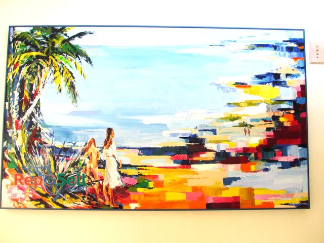 Lot 31-1096 - Framed Art - Tropical Beach w/2 Girls by Jade 36x60" (#15)