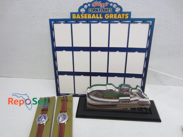Lot 31-5333 - Inaugural Citifield 3D Replica, 1991 Cornflakes Baseball Display, Cards, (2) Avon Watches NIB Sosa &...