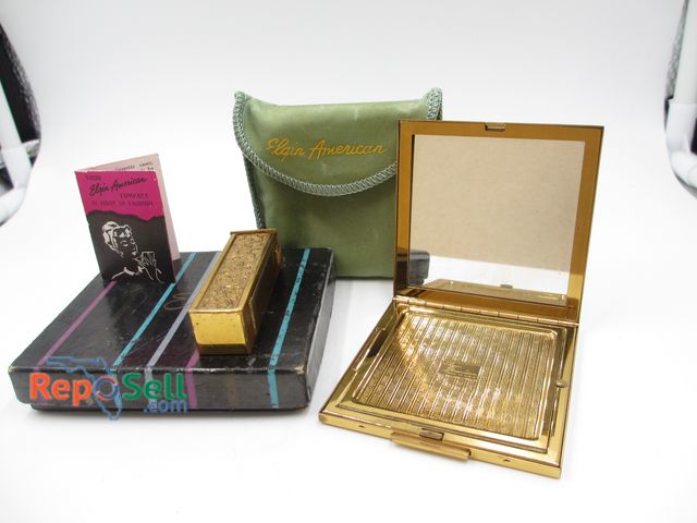 Lot 31-2013 - Elgin American Vintage 1950's Compact and Lipstick Case with Original Box, Case &amp; Paperwork