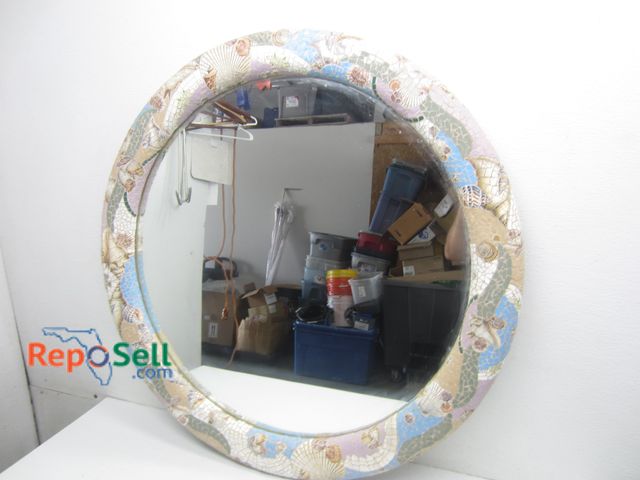 Lot 31-4543 - Large Round Mirror w/Mosaic Beach Edge, 3'W