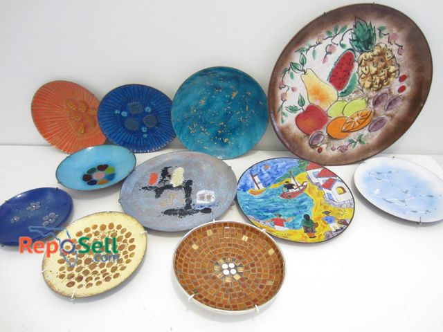 Lot 31-9069 - Eleven Vibrant Enamel And Painted Plates, Handcrafted, Includes Various Markings.