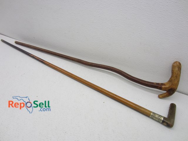 Lot 31-7279 - (2) Vintage Wood Canes: 1- 37"H, 1 - 32.5"H
