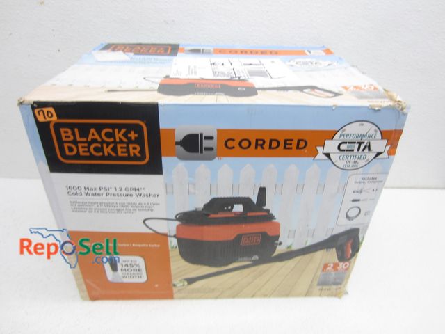 Lot 31-4558 - Black &amp; Decker 1600psi Corded Cold Water Pressure Washer - New