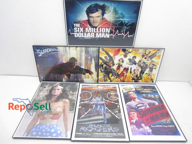 Lot 31-9499 - (6) Mini Framed Posters 11 x 17: Wonder Woman, Marvel, Superman, etc.