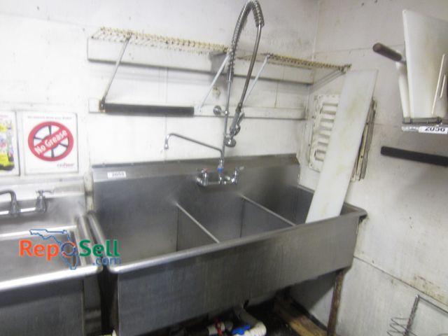 Lot 31-2055 - (1) 3-Basin Stainless Steel Sink - Buyer Must Unhook and Cap/BRING TOOLS