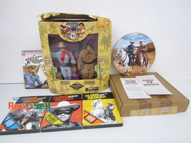 Lot 31-1239 - Loan Ranger Collectibles: action figures, collector plate, DVDs.