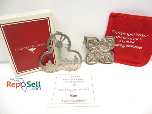 Lot 31-6328 - (2) Sterling Silver (31.9gt) Christmas Ornaments: 1974 Lunt, 1984 Reed &amp; Barton Cross Limited Ed...