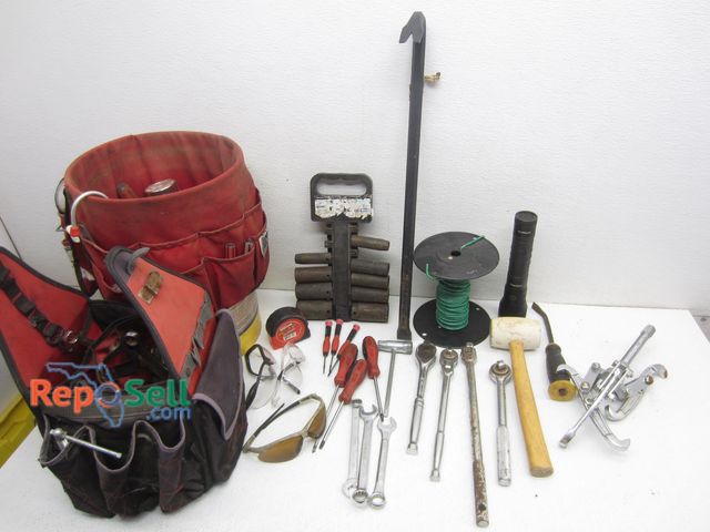 Lot 31-2410 - Tool Bag &amp; Tote w/Tools: Rubber Mallet, Screw Drivers, Wrenches, etc.