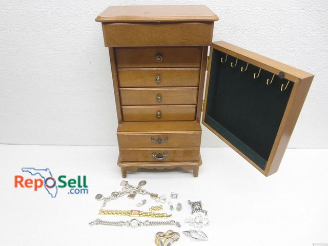 Lot 31-2138 - Jewelry Box 9"x16.5"x5.5" With Jewelry, Some Stamped