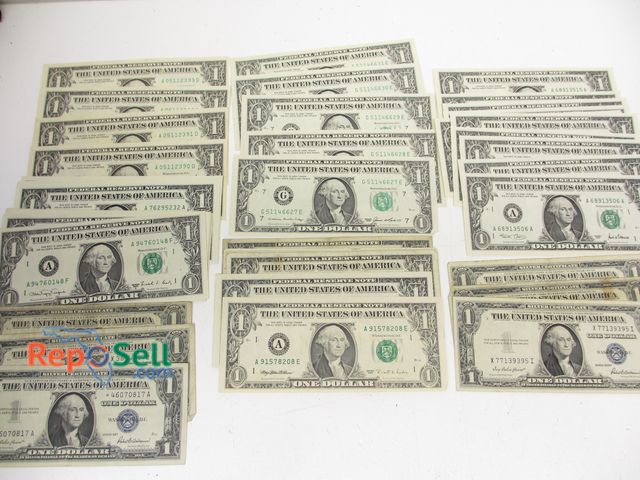 Lot 31-5018 - $1 Bill Currency Lot: (6) Silver Cert, (9) 1960's-80's, (32) Bills in Sequential Runs - Longest run ...