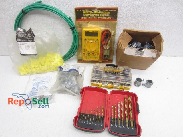 Lot 31-7428 - Lot of Electrical Parts: Various Drill Bits - Some DeWalt, Digital Multimeter, Connectors, etc.