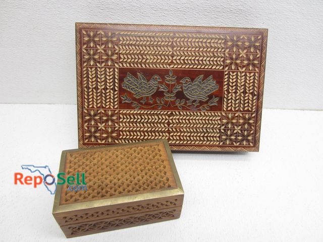 Lot 31-7546 - (2) Hand-Carved Wooden Jewelry Boxes
