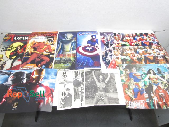 Lot 31-1308 - (9) Posters &amp; (2) Vintage Prints; JLA, Captain Marvel, Wonder Woman, Green Lantern, Etc.