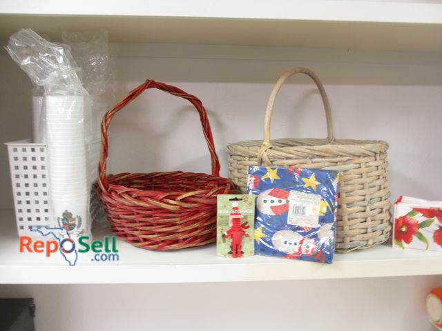 Lot 31-1096 - Estate Lot: (2) Wicker Baskets, Holiday Napkins, Cups, etc.