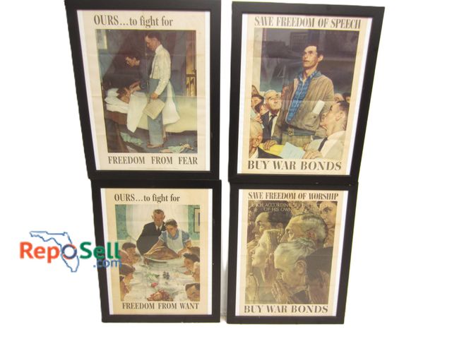 Lot 31-1280 - (4) Framed Norman Rockwell 1943 Posters 20 x 28" - OWI Saturday Evening Post