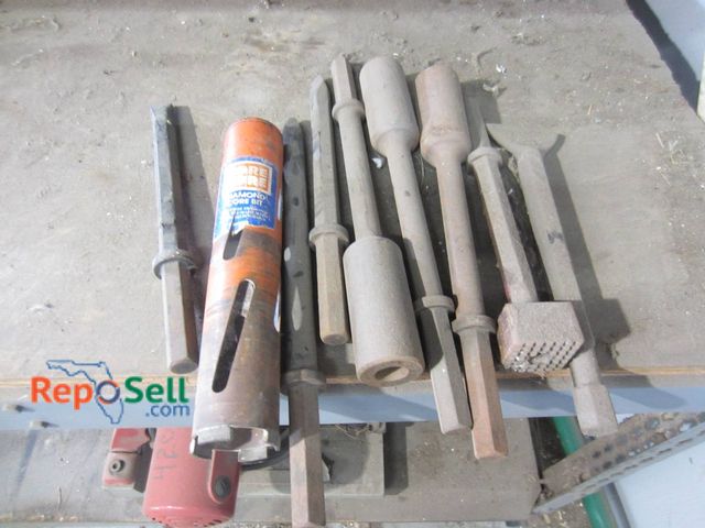Lot 31-1273 - Concrete Tools Including A Core Bore Diamond Core Bit And Assorted Masonry Chisels. All Items Are Ma...