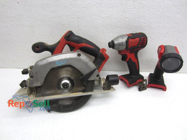 Lot 31-6435 - Milwaukee M18 Circular Saw, Impact Drill and Flashlight - All Power On