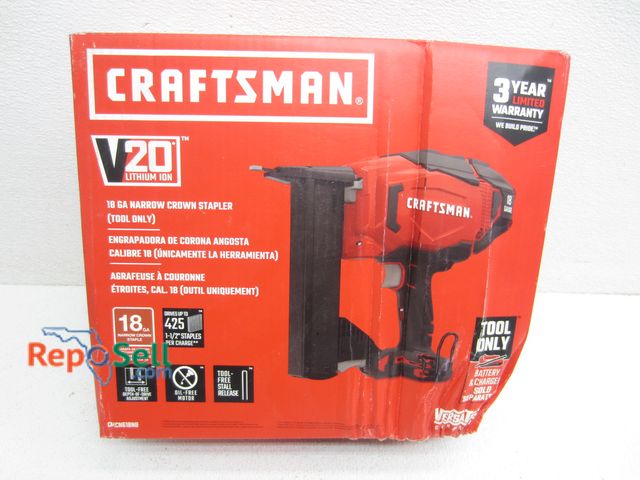Lot 31-3342 - Craftsman 20V 18 GA Narrow Crown Stapler #CMCN618NB - Tool Only, Appears New, Some Box Damage