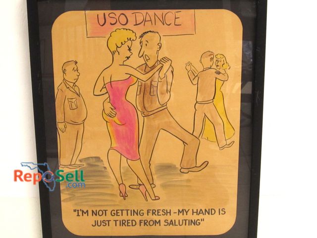 Lot 31-1137 - Vintage USO Dance Drawing "I'm Not Getting Fresh, My Hand is Just Tired From Saluting"  23" x 18"