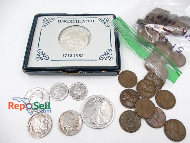 Lot 31-3021 - Silver Coin Collection and (51) 1926-58 Wheat Pennies: 1918 Liberty, UNC Washington, etc.