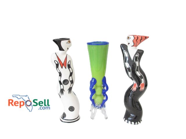 Lot 31-1118 - (2) Signed Ceramic Ladies And Handblown Glass Decor - Tallest Is 17" H