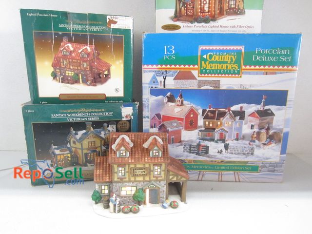 Lot 31-7543 - (4) Porcelain Lighted Xmas Displays: Granny Smiths Orchard, Primrose Cottage Greenhouse, etc. - 2 Te...