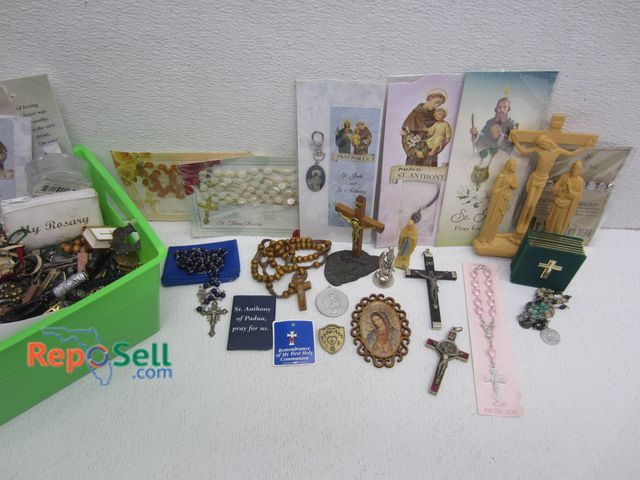 Lot 31-6383 - Collection of Catholic Items: Rosaries, Saint Medals, Relic, etc.