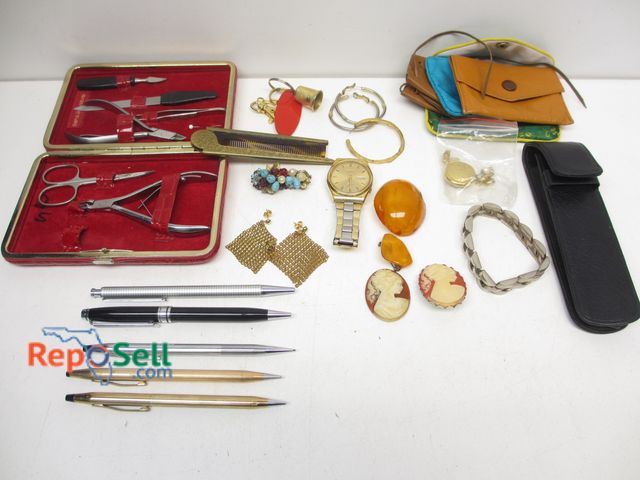 Lot 31-9263 - Estate Lot: (3) 14K GF Cross Pens with case, cameos, pins, etc.