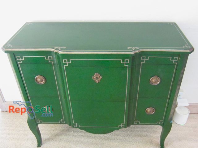 Lot 31-1216 - Green, Wood Accent Side Table by John Widdicomb, 38x16x32"
