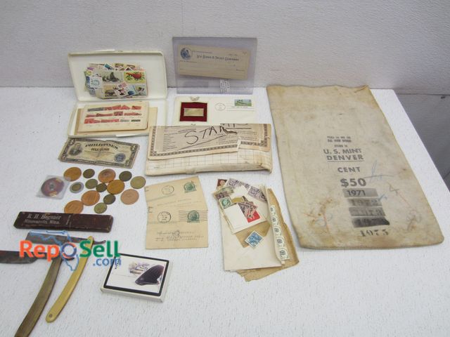 Lot 31-6140 - Vintage Collectibles Lot; Includes Stamps, Coins, Bank Bag, Etc.