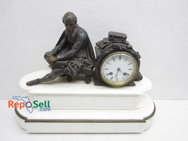 Lot 31-2125 - Vintage Marble over Concrete Base with Brass Clock 18" L - No Key