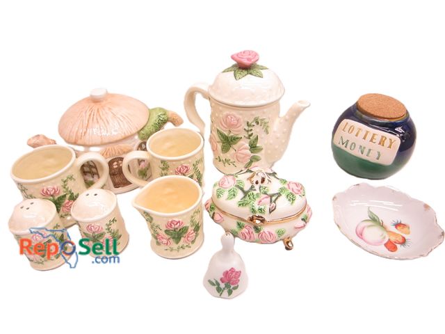 Lot 31-3075 - Lot of China; Teapot, Salt &amp; Pepper, Dinner Bell, etc.