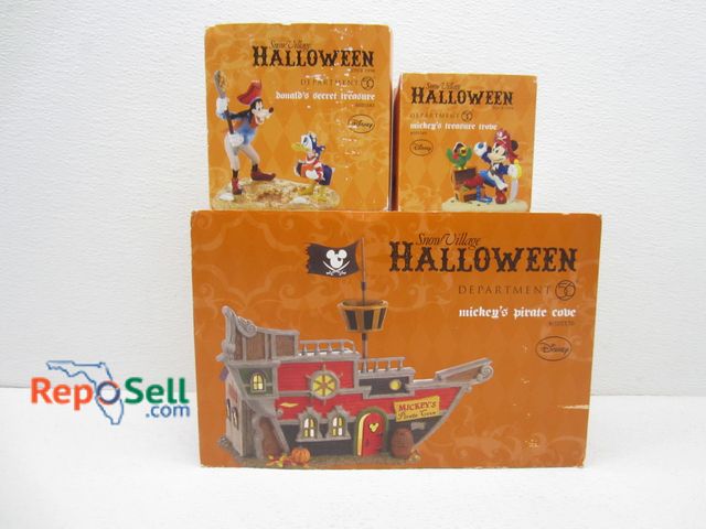Lot 31-9133 - (3) Dept 56 Disney Figures in Boxes: Pirate Cove, Mickey Treasures, Donald Treasures
