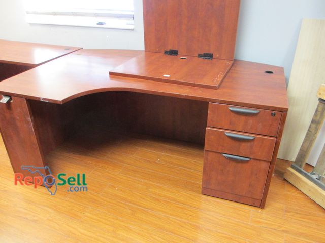 Lot 31-8153 - Wood Desk with (3) Drawers, Rounded Front, Extension 71"L