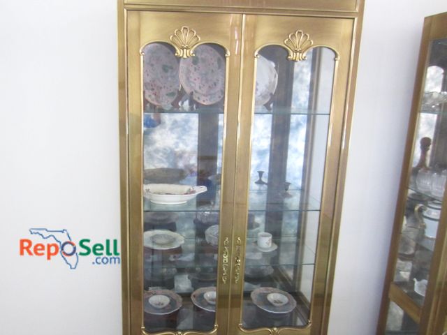 Lot 31-2116 - Mid Century Modern Mastercraft of Grand Rapids Brass Curio Cabinet 86"H with Contents