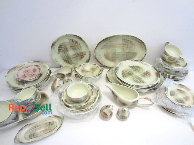 Lot 31-9067 - Vernon Ware Raffia Dinnerware Set, Circa 1940s-1950sÂ Hand-Painted Ceramic Dinnerware Featuring Plat...