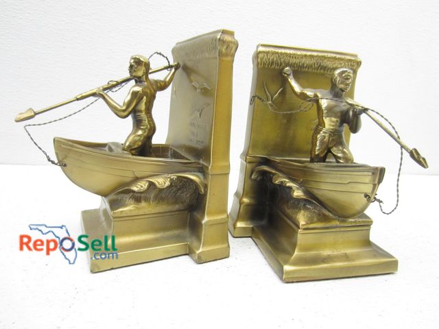 Lot 31-9328 - Pair of Brass Book ends, Whaler Motif