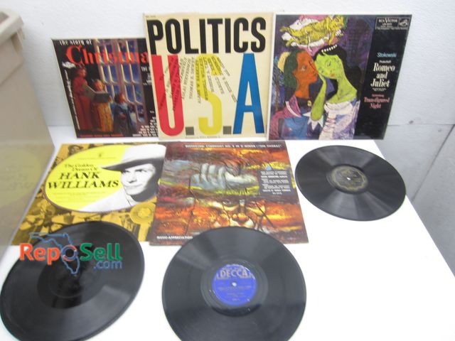 Lot 31-2047 - Tote with Vintage Vinyl Records: Hank Williams, Beethoven, Edison, etc.