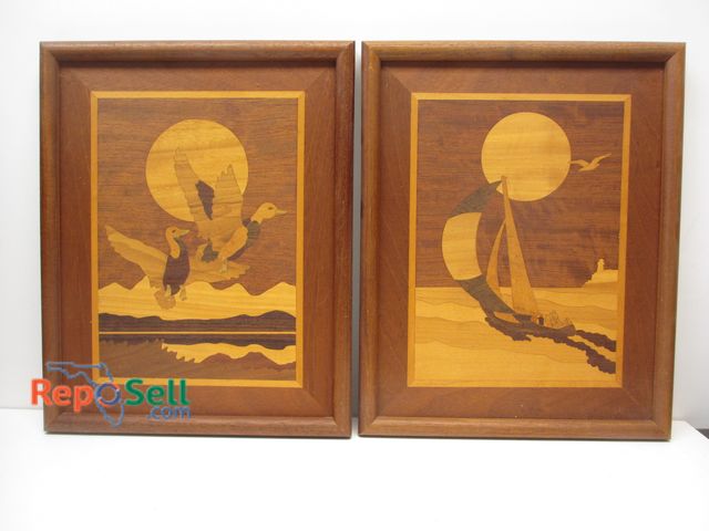 Lot 31-9007 - (2) Vintage Marquetry Framed Art with (13) Types of Wood
