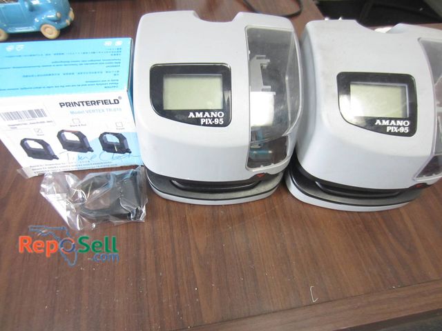 Lot 31-1301 - 2 Amano PIX-95 Time Recorders With Printerfield VERTEX TR-810 Ribbon Cartridge