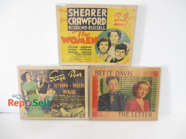 Lot 31-1266 - (3) Vintage Paper Movie Posters in Plastic Box Frames; Betty Davis, Kathryn Hepburn and Rosalind Rus...