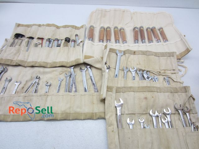 Lot 31-1365 - (5) Cloth Tool Holders w/Tools: Wrenches, Screw Drivers, Chisels, etc.