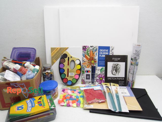 Lot 31-7462 - Art Supplies: (2) 20x20 Canvas's, Box of Various Paint, New Brushes, etc. - Most Appears New