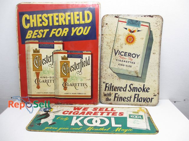 Lot 31-8070 - (3) Metal &amp; Paint Cigarette Signs
